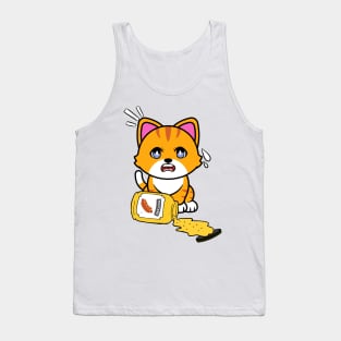 Funny orange cat spilled a jar of mustard Tank Top